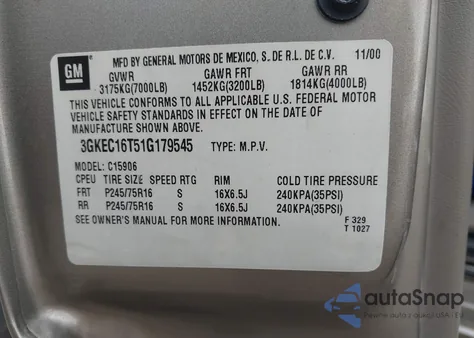2001 GMC Yukon Xl 1500 Slt z USA, uszkodzony, nr VIN 3GKEC16T51G179545